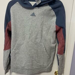 Adidas Men's Gray and Navy Hoodie with Maroon Accents